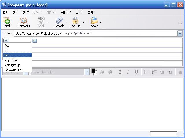 Selecting the BCC field in Thunderbird